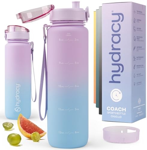 BPA-freie Trinkflasche 1L mit Fruchteinsatz und Zeitmarkierung - Flieder Blau