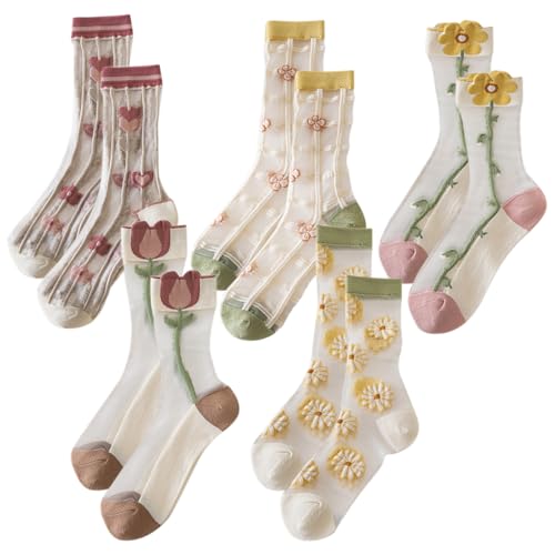 wlertcop bunte damen socken 5 paar lustige dünne sommer sogeckchen mit blumenmuster