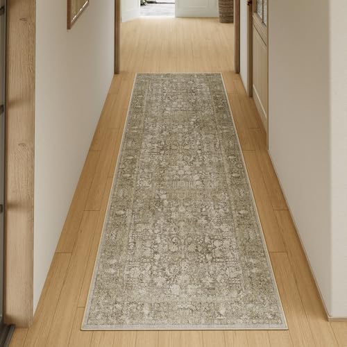 vintage braun waschbarer teppich 60x180cm rutschfest kurzflor flur vorzimmer schlafzimmer küche carpet