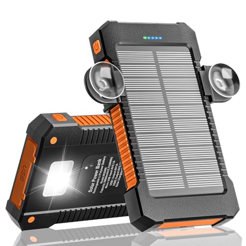 Produktbild: solar powerbank 26800 mAh mit saugnapf, 3 usb, wasserdicht, outdoor, handy ladegerät