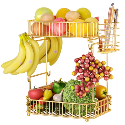 2-stöckiger obstkorb für küche von anjuban, mit 8 bananenaufhängern