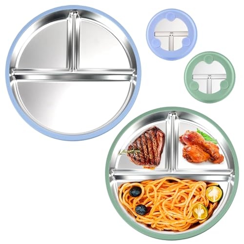 chingo 2 stück baby teller mit saugnapf, 23cm edelstahl, rutschfest, bpa-frei