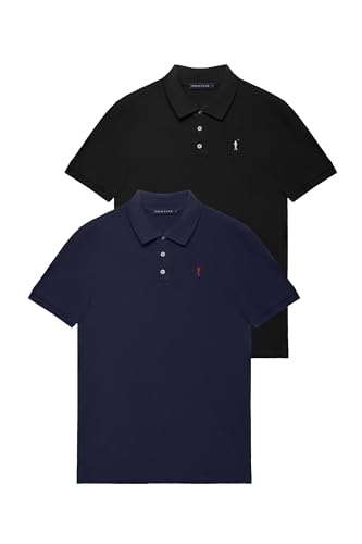 polo club kurzarm poloshirts 2er pack schwarz marineblau 100% baumwolle herren