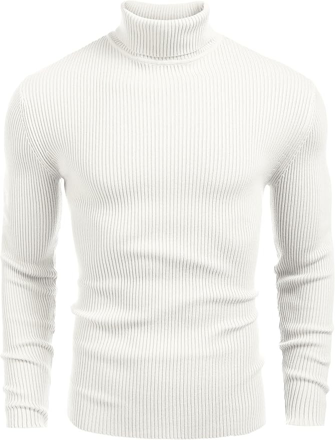 Herren Rollkragenpullover Feinstrick Slim Fit Weiß L Basic Freizeit Pullover