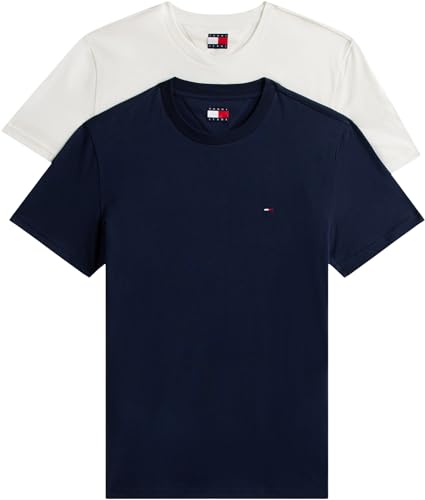 tommy jeans herren tjm xslim 2pack jersey t-shirt ecru dark night navy, gr. l