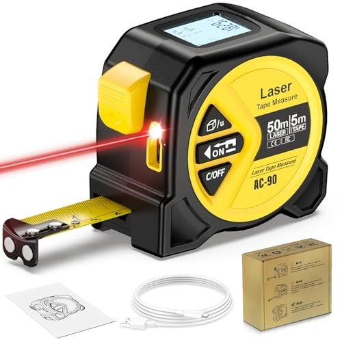 Laser Entfernungsmesser 50 m, 2-in-1 mit Stahl-Maßband, Digitaler Abstandsmesser