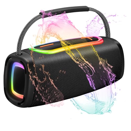 tragbarer bluetooth lautsprecher mit griff, wasserdicht ip-x6, stereo, rgb-lichter