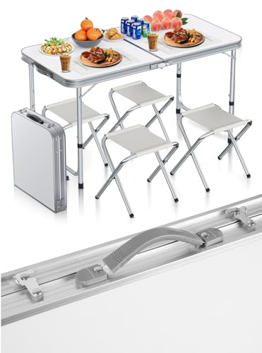 maltec campingtisch klapptisch 120x60 cm koffer 4 aluminium stühle höhenverstellbar weiß