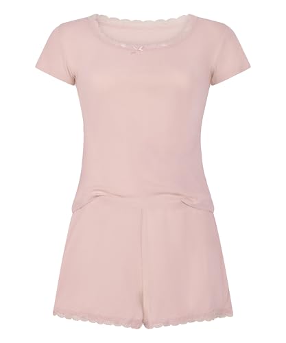 hunkemöller pyjamaset mit spitze gerippt pale mauve - größe L