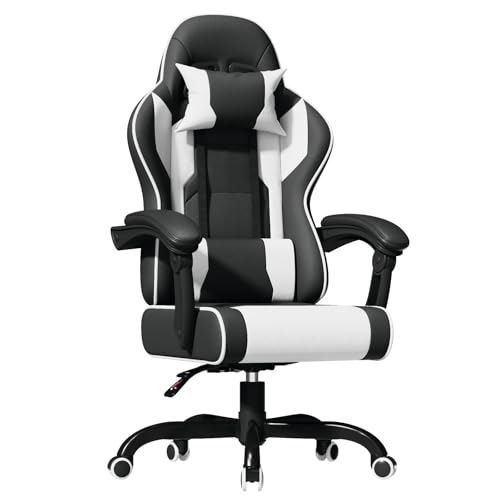 jummico gaming stuhl ergonomisch mit fußstütze und massagefunktion, 150kg, weiß