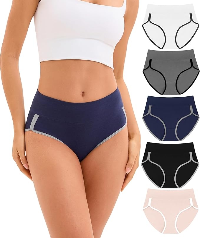 Damen Unterhosen Baumwolle, Hohe Taille Slips, Atmungsaktive Panties 5er Pack L