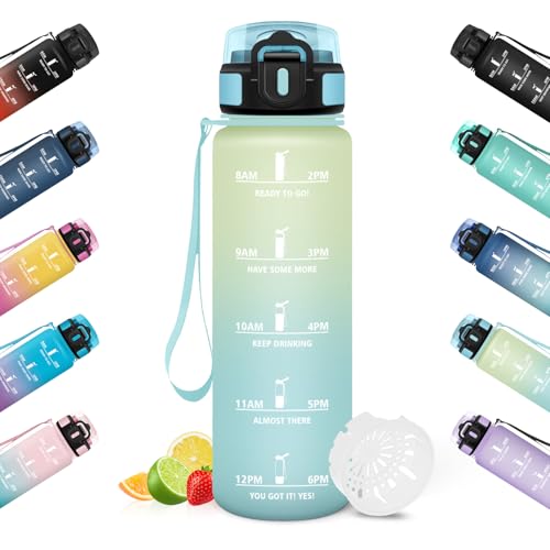 honeyholly trinkflasche 1l auslaufsicher mit zeitmarkierung für sport und outdoor