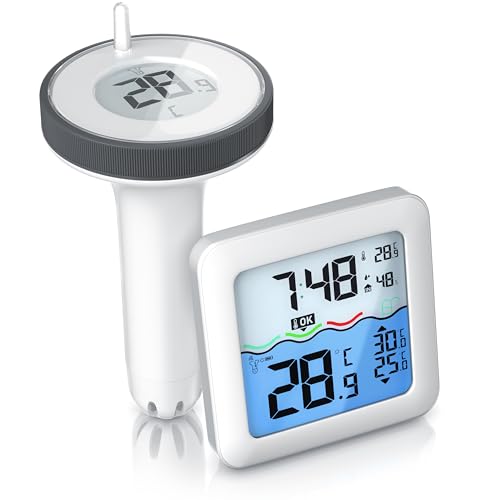 csl poolthermometer digital schwimmend mit funktechnik, basisstation und dcf uhrzeit