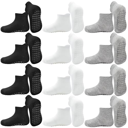 HYCLES 12 Paar Kinder Antirutsch Socken für Jungen Mädchen 0-7 Jahre