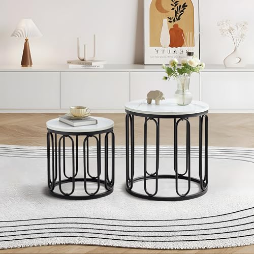 vasoeny 2er set rundes couchtisch set mit mdf und metallrahmen für wohnzimmer, büro