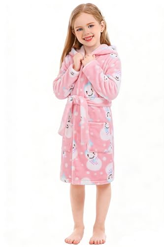Mädchen Fleece Bademantel Plüsch Kapuzen Nachtwäsche Kinder Herzmuster