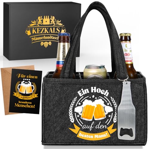 kezkals männerhandtasche mit flaschenöffner für 6 bierflaschen, geschenkideen für papa