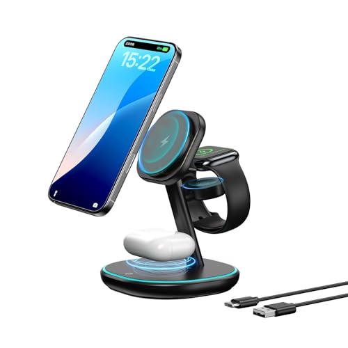 mag-safe ladegerät 3 in 1 15w schnelles wireless charger für iPhone sport watch airpods pro schwarz
