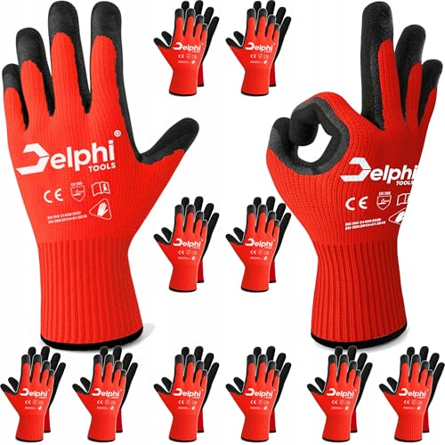 delphi arbeitshandschuhe latex beschichtet rot size 8-m 10 paar