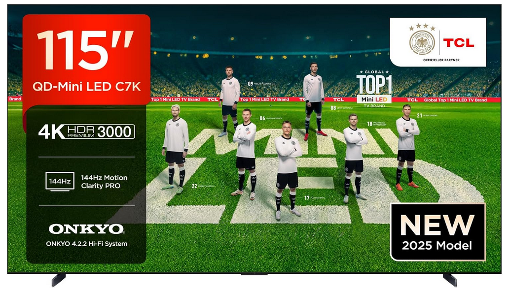 tcl c7k 115 zoll qd-mini-led google tv 144hz für 7.998 euro statt 8.999 euro