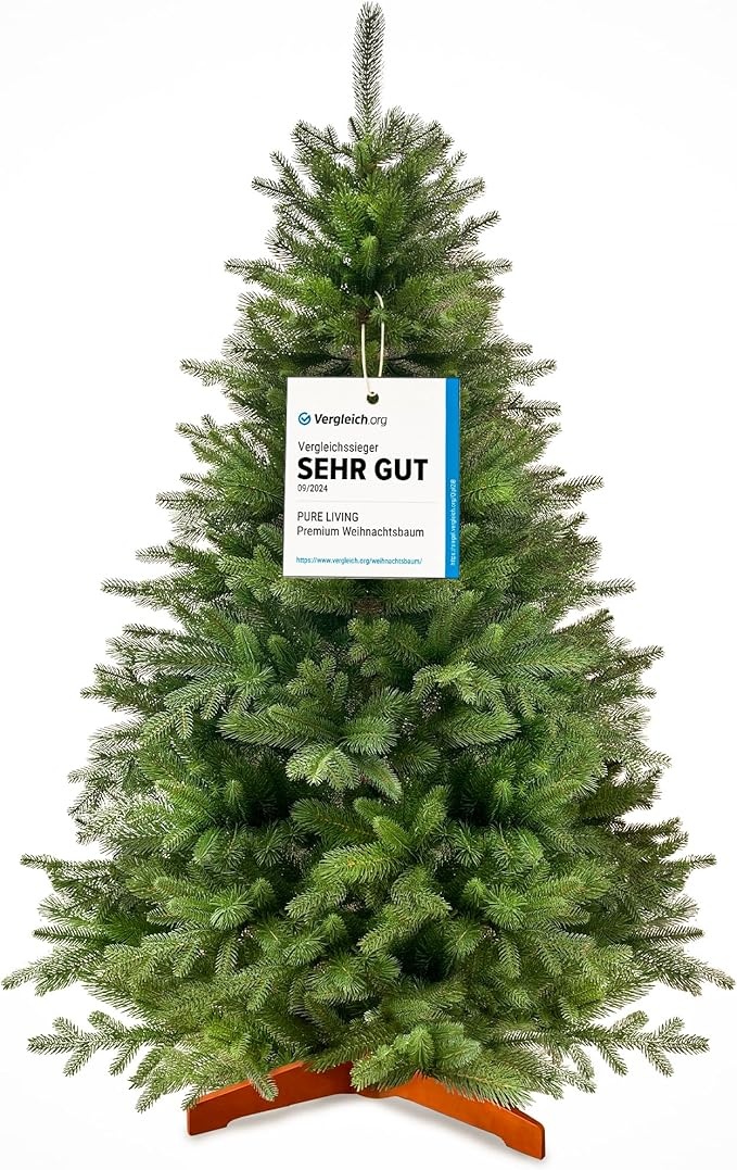 künstlicher weihnachtsbaum 180cm naturgetreu mit holzständer und tasche - pure living