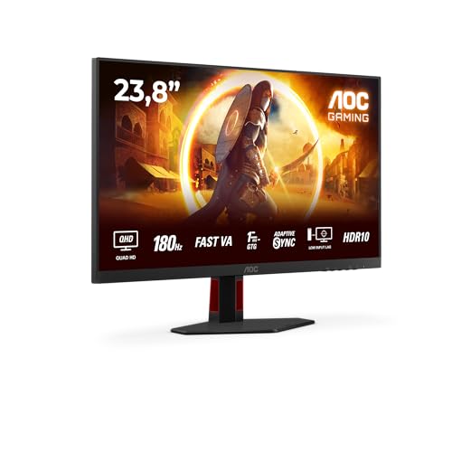 aoc gaming monitor 24 zoll quad hd 180 hz 1 ms g-sync hdr10 schwarz-rot