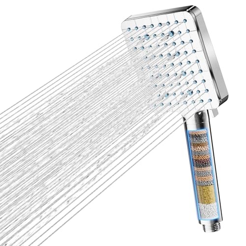 Cobbe Duschkopf mit filter, hochdruck handbrause, quadratische duschbrause, 6 strahlarten, chrom