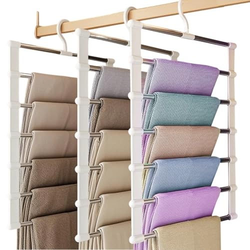 Platzsparende Hosenbügel 6in1, 3 Stück Edelstahl Organizer für Hosen und Kleidung