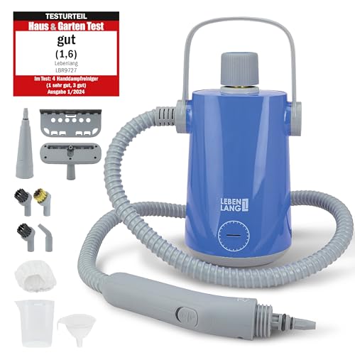 lebenslang Dampfreiniger 3,5 Bar 1000W mit 12 Zubehör für Fliesen, Fugen, Auto, Fenster