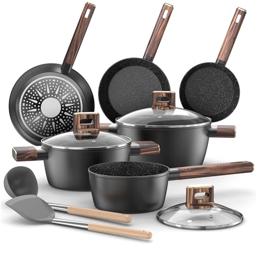 topfset 11-teilig induktion antihaft kochtöpfe aluminium pfannen set 20/28cm topbooc