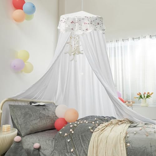 moskitonetz bett porfoyo, betthimmel für kinderzimmer, 60x260x120cm, weiß