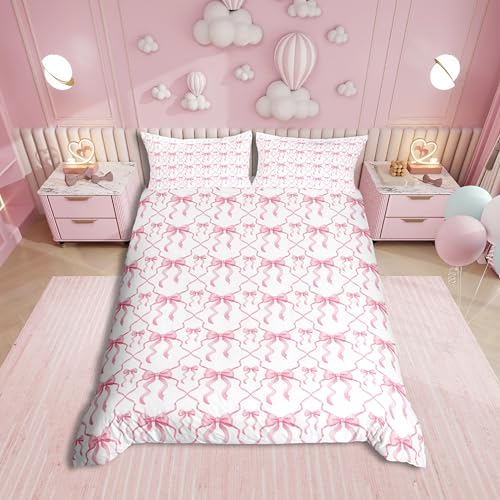 homewish bettwäsche rosa schleifen 135x200 kinder kawaii bettbezug set 2-teilig