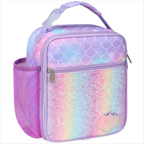bagseri isolierte lunchtasche kinder groß kühltasche mit flaschenhalter lila meerjungfrau
