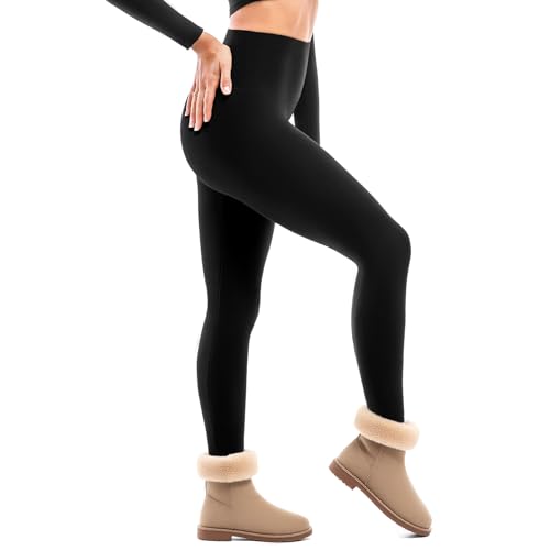 Thermo Leggings Damen Gefüttert High Waist, Warme Winter Leggings Schwarz M