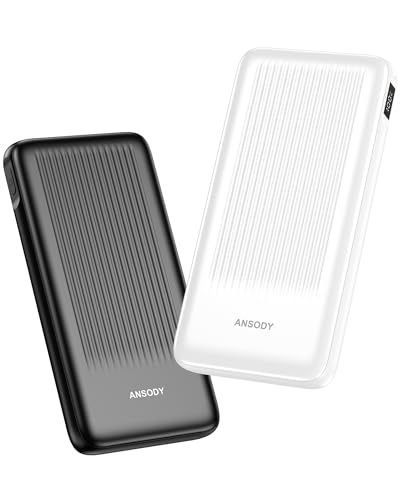 Produktbild: power bank ansody 10000mAh 2 stück 22.5W kompakt mit led display für iphone iPad schwarz weiß