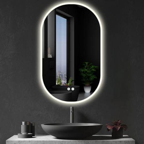 apjeoy badspiegel oval 45 x 75 cm led wandspiegel antibeschlag touch-schalter 3000-6500k