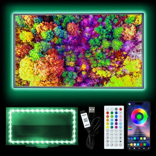 hexjosgl led tv hintergrundbeleuchtung, 3m rgb licht für 32-45 zoll tv, musik sync, bluetooth app, fernbedienung