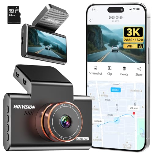 hikvision dashcam 3k auto mit gps, 3" display, nachtsicht, 64GB, parküberwachung, wlan
