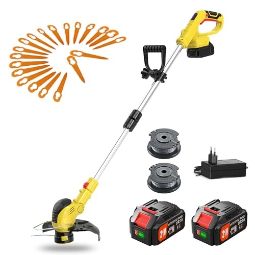 jwdj fy9099 akku-rasentrimmer 21v inkl. 2 akkus, ladegerät, 2 haspeln, gelb