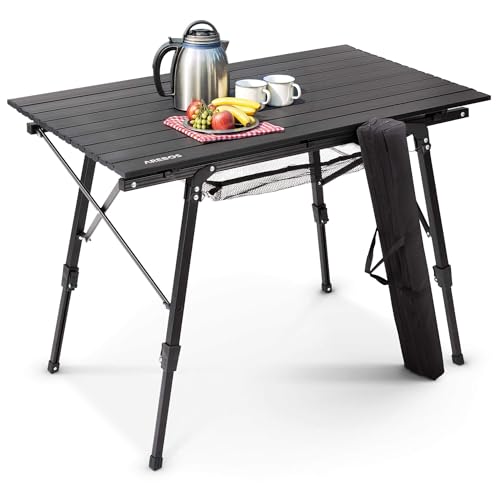 arebos campingtisch klappbar 90 x 51 cm höhenverstellbar 47-69 cm schwarz
