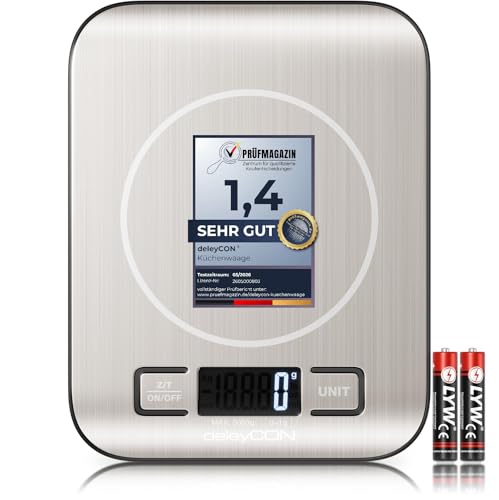 deleyCON Digitalwaage Küchenwaage bis 5kg - Briefwaage