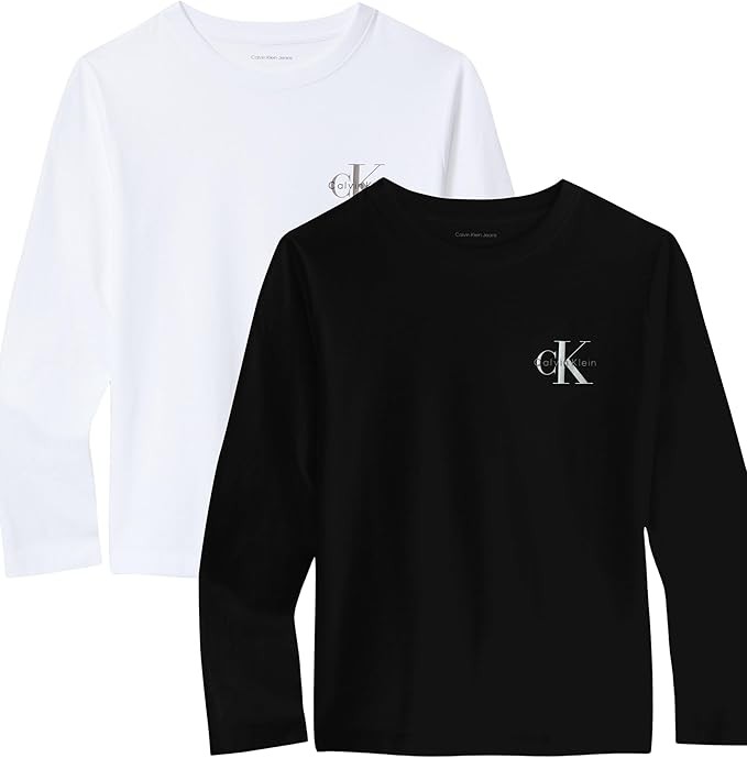 Calvin Klein Junge 2P Chest Mono LS T-Shirt Schwarz 16 Jahre