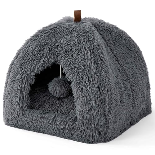 Produktbild: bedsure katzenbett große katzen katzenhöhle 40x40x40 cm waschbar dunkelgrau mit kissen