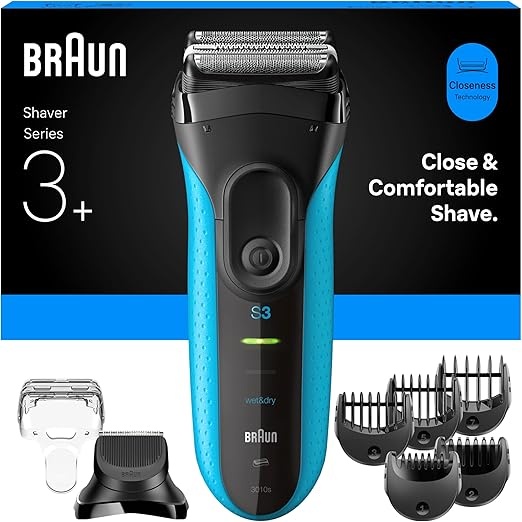 braun series 3+ elektrorasierer herren mit flexiblen klingen und barttrimmer, 3010bt, blau