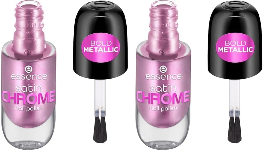 essence nagellack satin chrome, nr. 02 pink, hochpigmentiert, vegan, 2er pack (8ml)