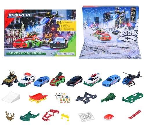Majorette Adventskalender 2025 - 8 Metallautos und 16 Zubehörteile
