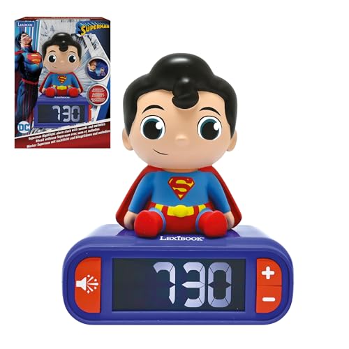 Superman Wecker mit Nachtlicht, Geräusche, Melodien, LCD-Display, Schlummerfunktion