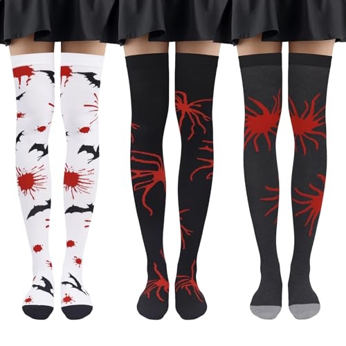 beaulov damen kniestrümpfe halloween socken overknee strümpfe lang für frauen schwarz/weiß