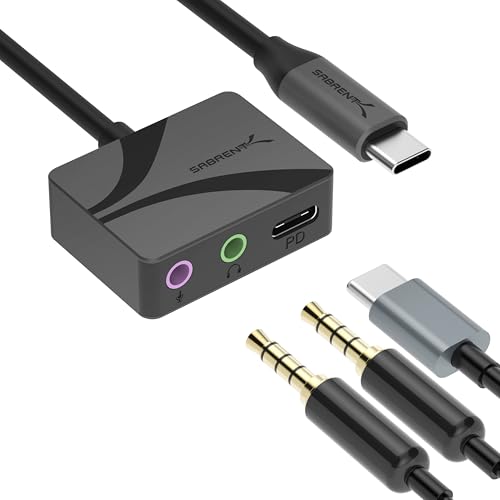 usb-c auf 3,5mm audio adapter von sabrent, externe soundkarte, 24-bit/96khz, 100w power delivery