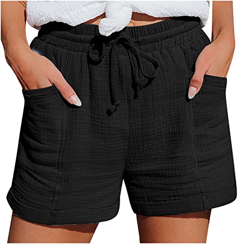 leinen kurze hosen damen baggy bermuda shorts mit taschen elastisch 2025 sommer